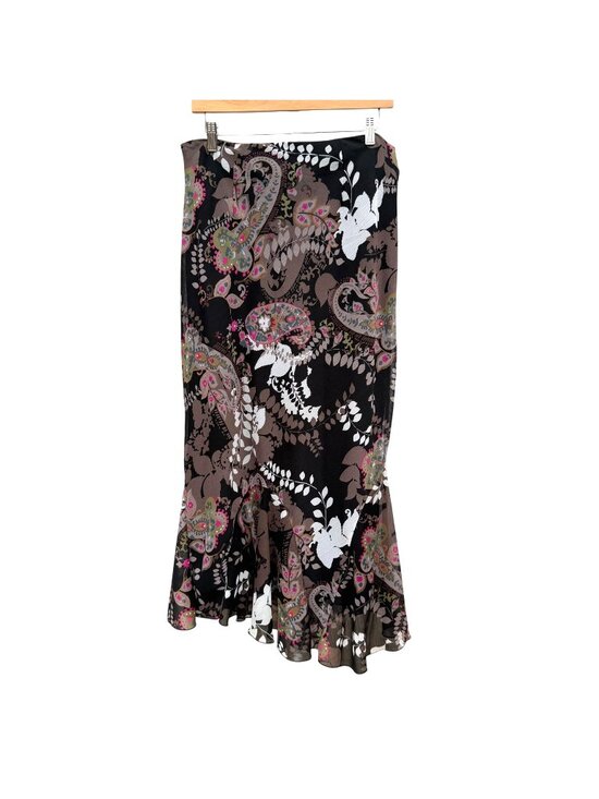 Cato Dresses & Skirts - Cato Paisley Floral Maxi Skirt 14 16W Womens Ruffled Hem Black Brown Pink Boho